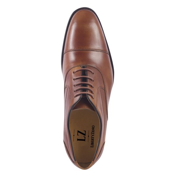 LIBERTYZENO Mens Genuine Leather Lace Up Tan Oxford Dress Shoes - Picture 4 of 8
